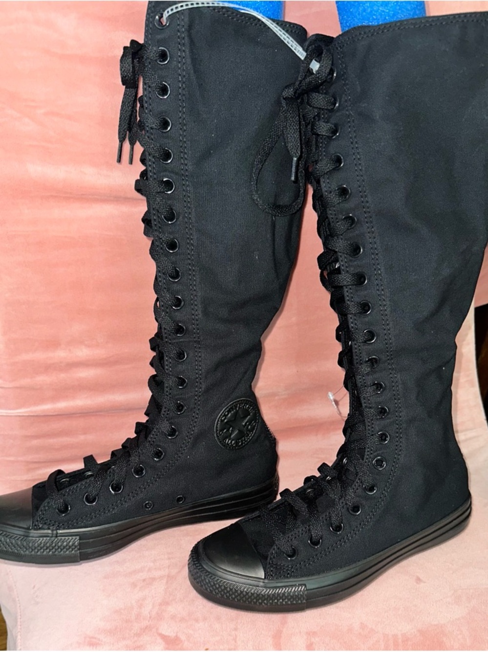 Classic Converse High-Lace Black Canvas Knee-High Sneakers